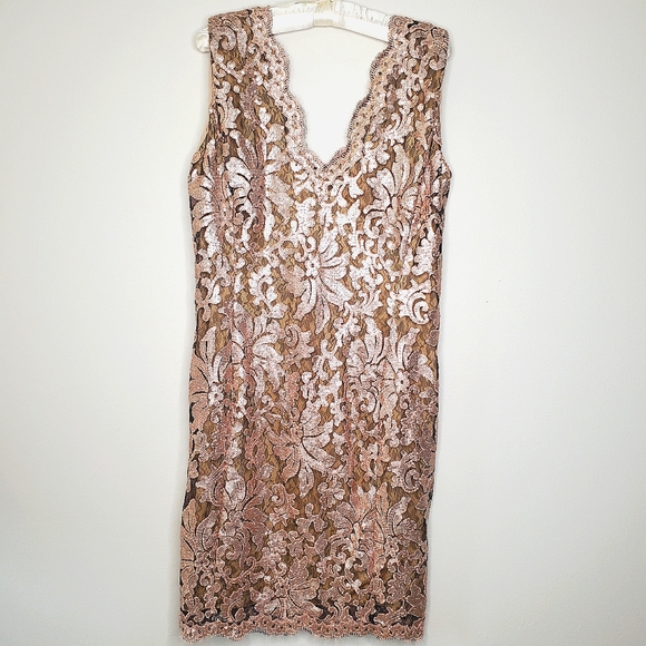 Tadashi Shoji Dresses & Skirts - 27) TADASHI SHOJI Sequin Champagne V-Neck Sleeveless Cocktail Sz. 12